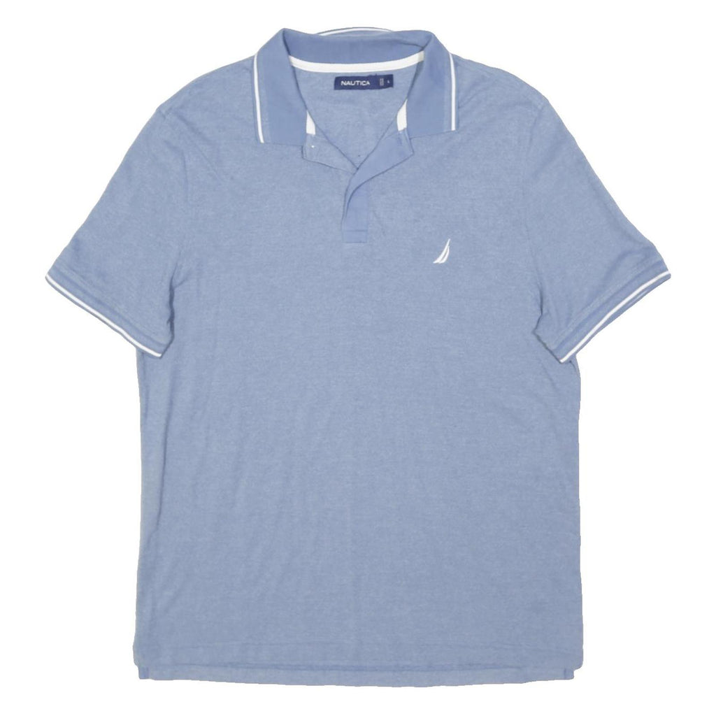 NAUTICA Mens Blue & White Short Sleeve Plain L Cotton Blend Polo Shirt