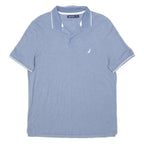 NAUTICA Mens Blue & White Short Sleeve Plain L Cotton Blend Polo Shirt