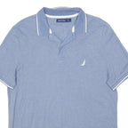 NAUTICA Mens Blue & White Short Sleeve Plain L Cotton Blend Polo Shirt
