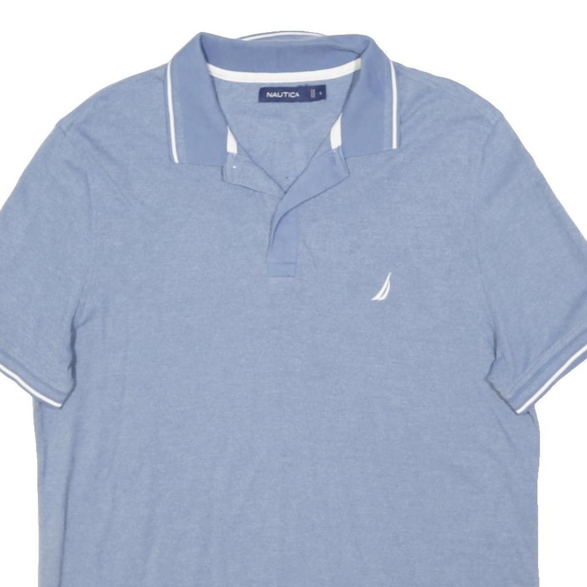NAUTICA Mens Blue & White Short Sleeve Plain L Cotton Blend Polo Shirt