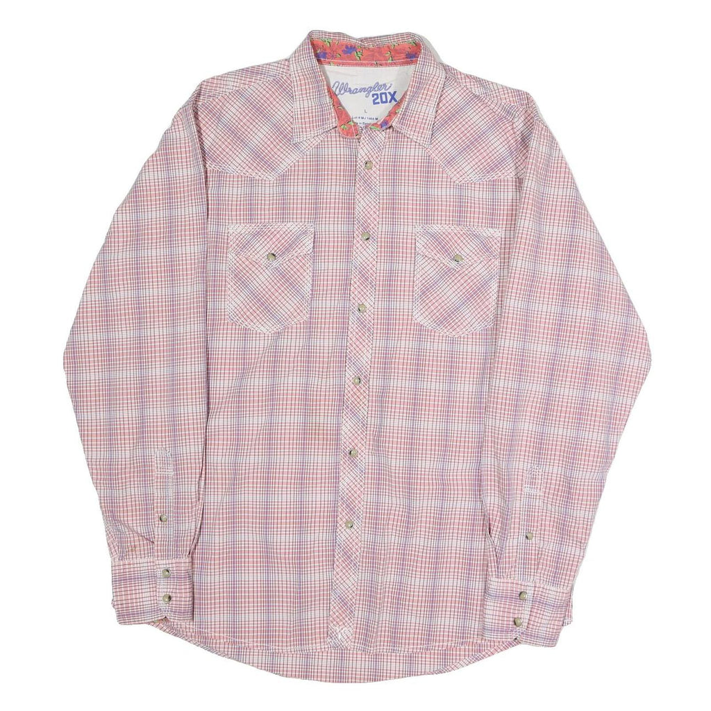 WRANGLER Mens Pink & White Check Shirt L Western Cotton Blend Classic