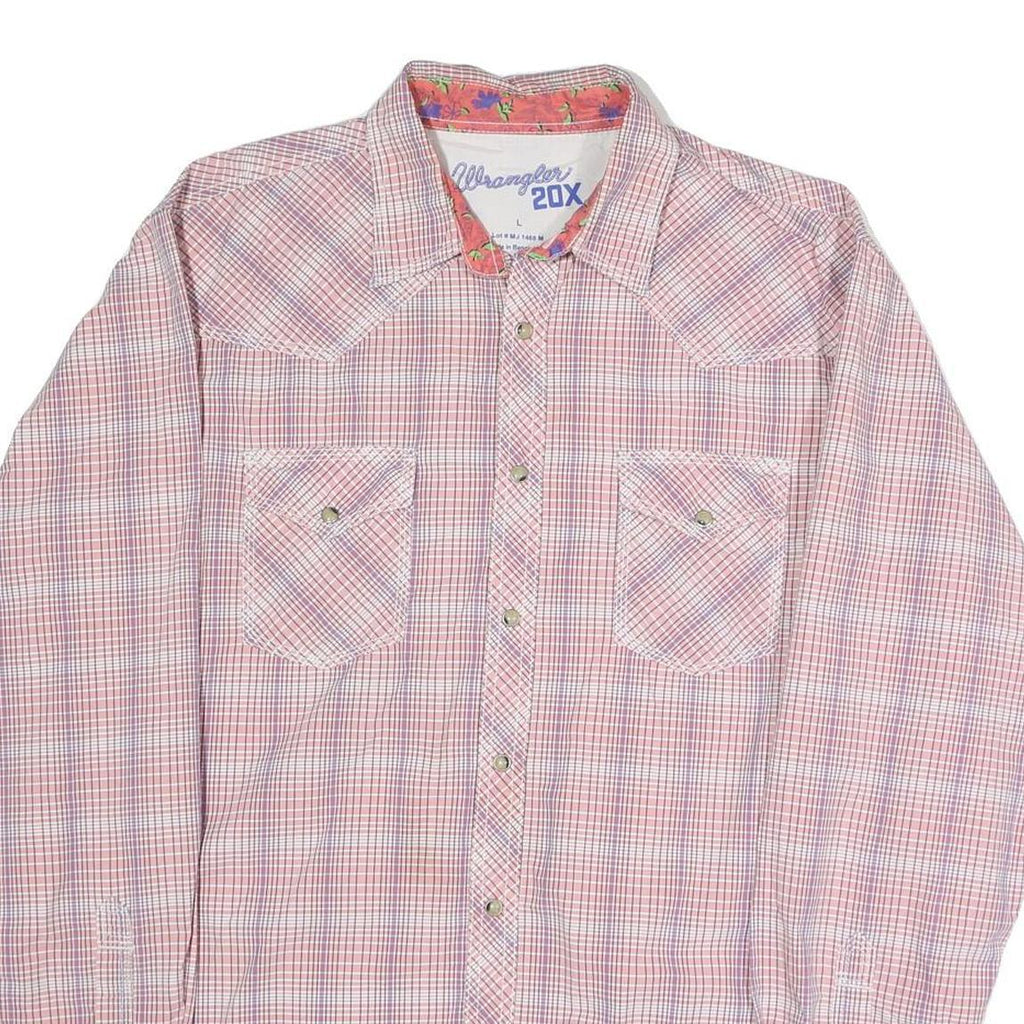 WRANGLER Mens Pink & White Check Shirt L Western Cotton Blend Classic
