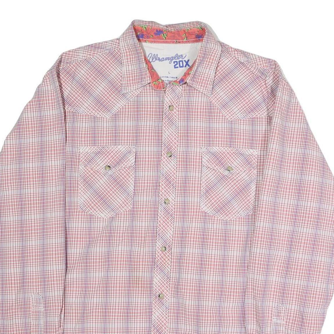 WRANGLER Mens Pink & White Check Shirt L Western Cotton Blend Classic