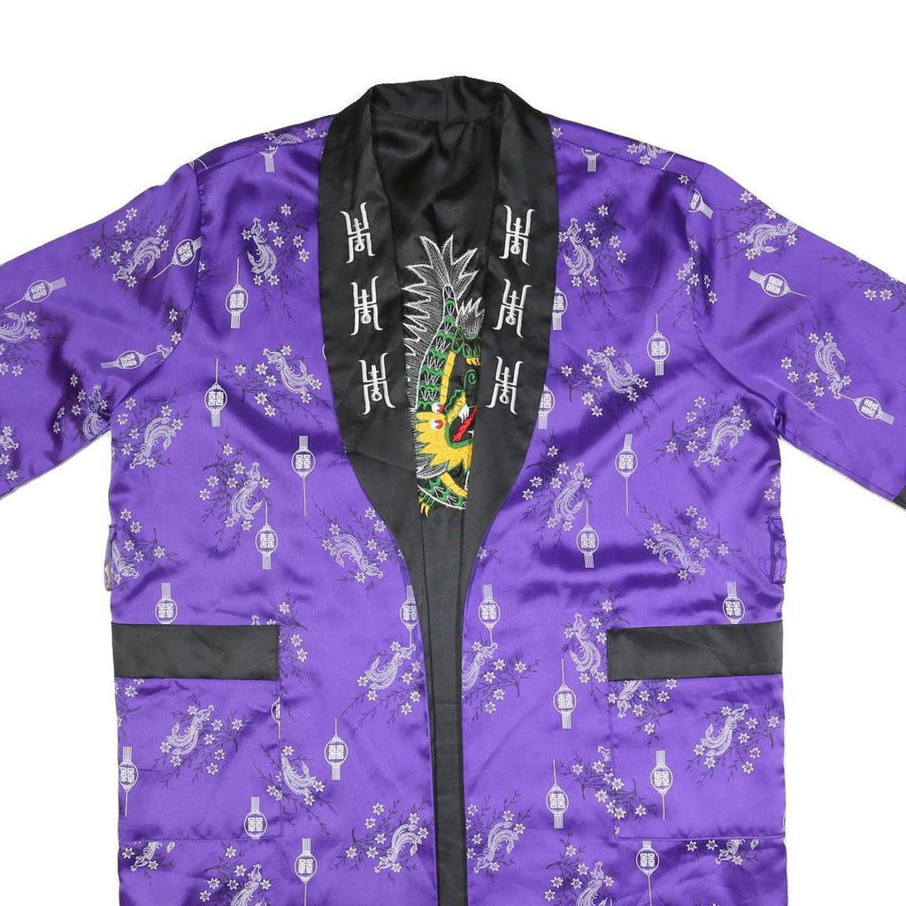 Womens Purple Satin Embroidered Kimono Style Jacket M Woven Elegant Asian