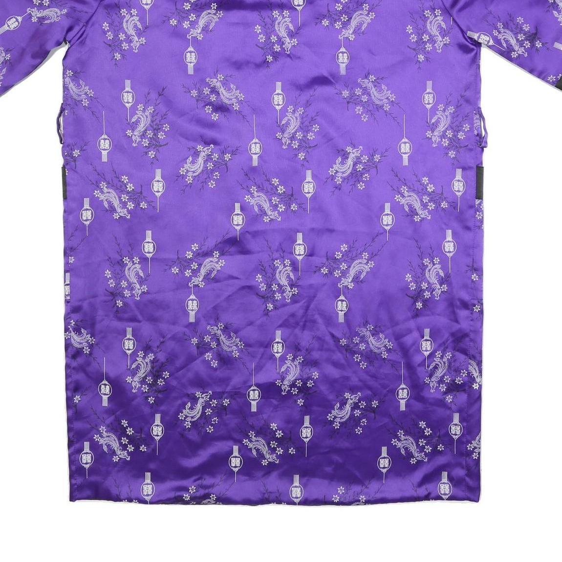 Womens Purple Satin Embroidered Kimono Style Jacket M Woven Elegant Asian