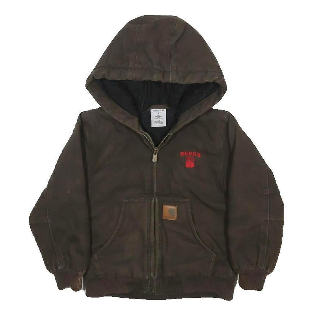 CARHARTT Boys Brown & Red Hooded Cotton Jacket 4Y Casual Durable Workwear