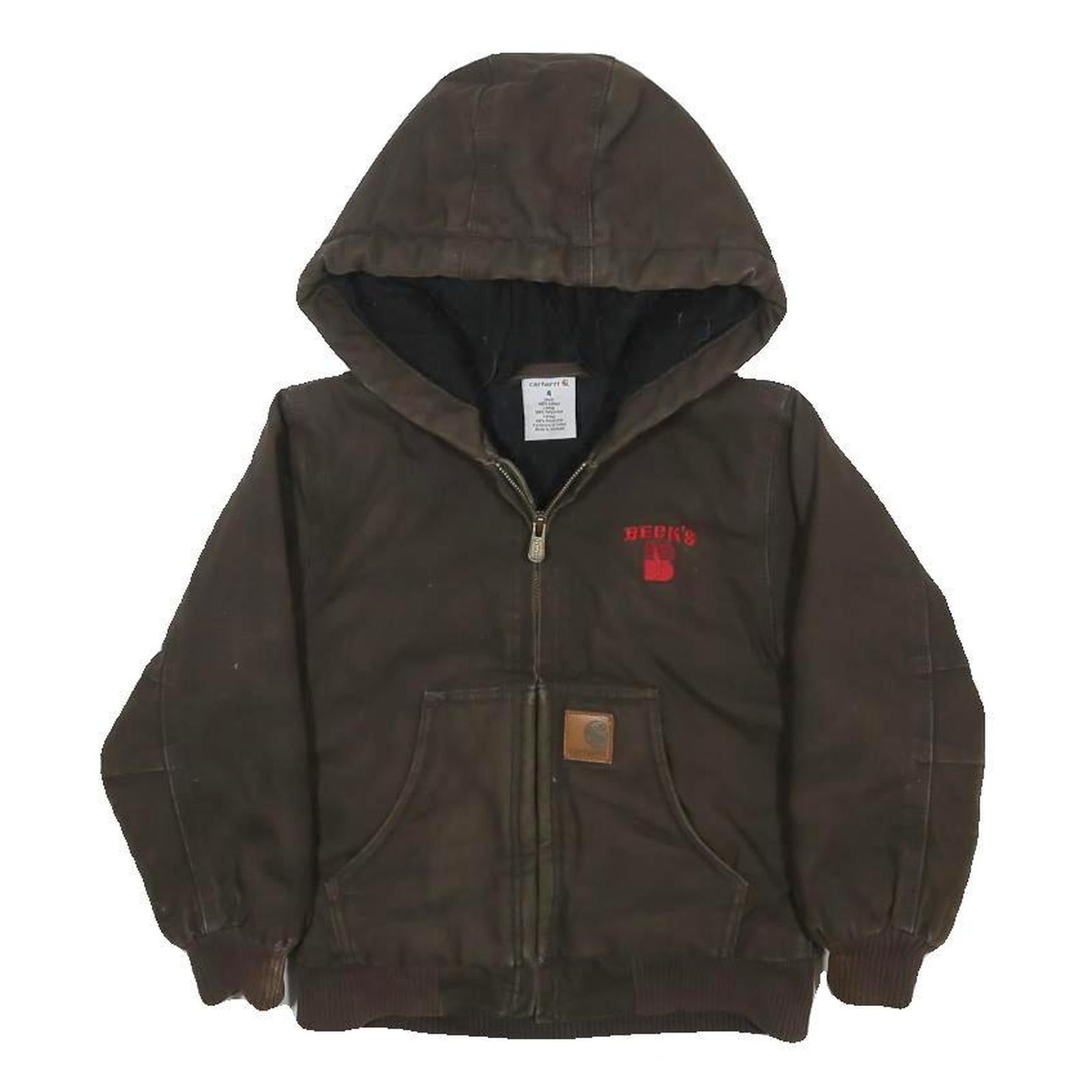 CARHARTT Boys Brown & Red Hooded Cotton Jacket 4Y Casual Durable Workwear