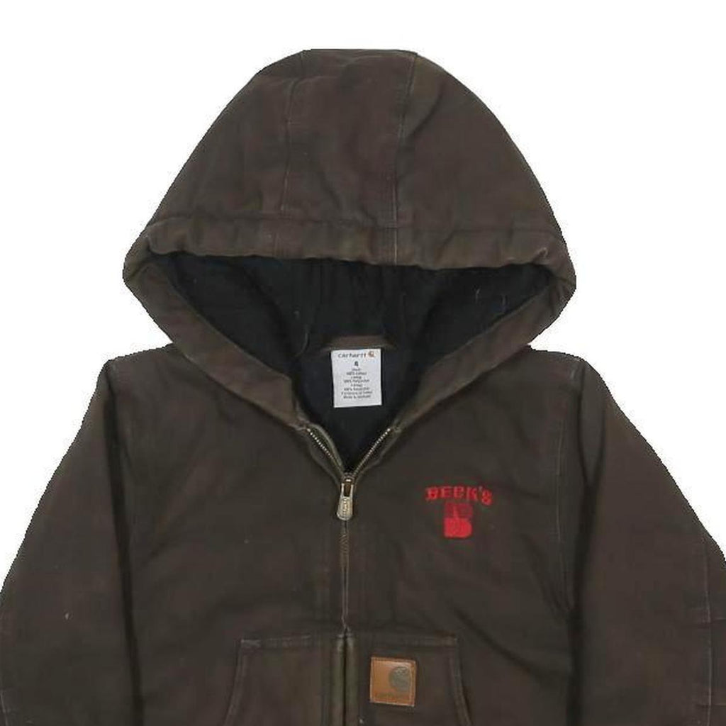 CARHARTT Boys Brown & Red Hooded Cotton Jacket 4Y Casual Durable Workwear