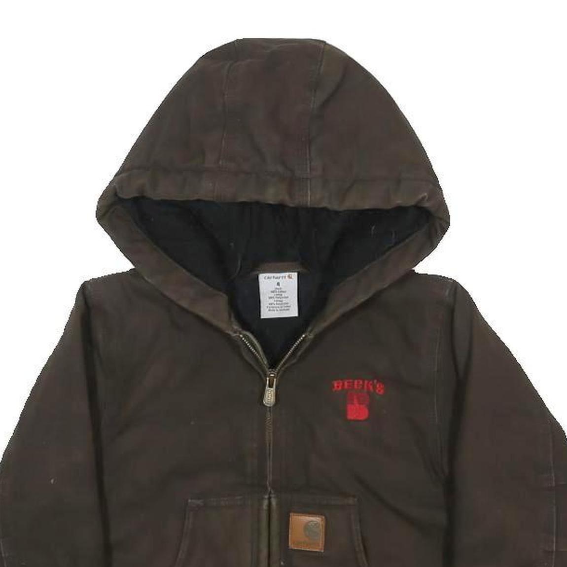 CARHARTT Boys Brown & Red Hooded Cotton Jacket 4Y Casual Durable Workwear