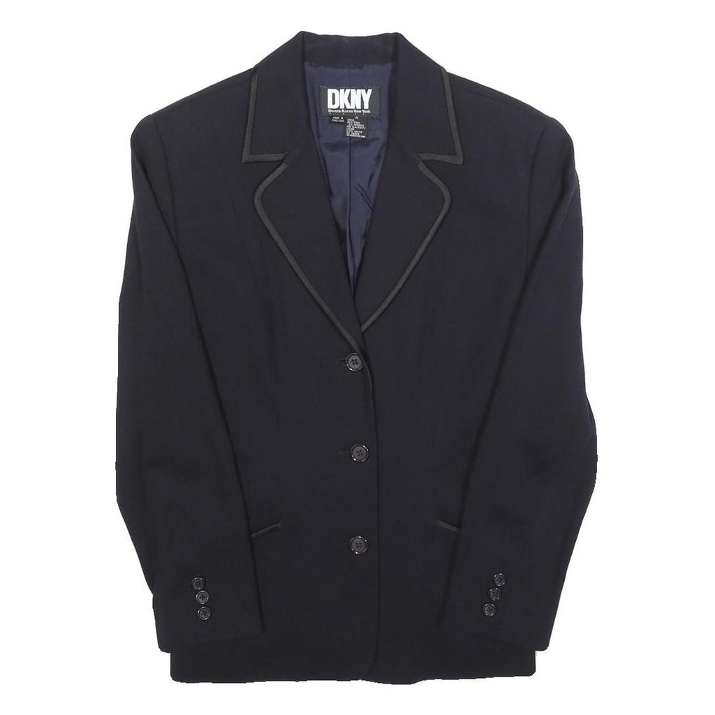 DKNY Womens Black Wool Blend Single-Breasted Blazer Jacket S Woven Classic