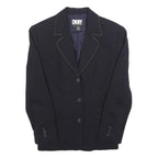 DKNY Womens Black Wool Blend Single-Breasted Blazer Jacket S Woven Classic