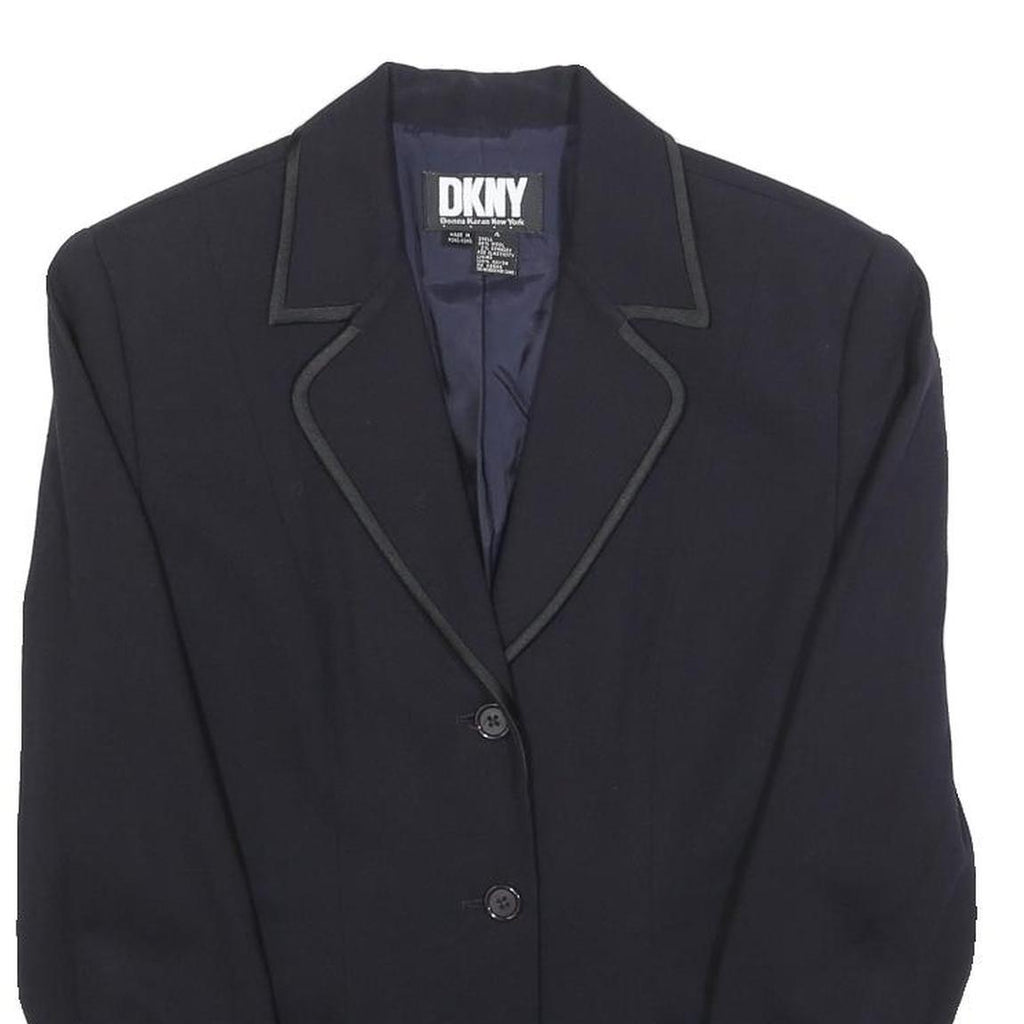 DKNY Womens Black Wool Blend Single-Breasted Blazer Jacket S Woven Classic