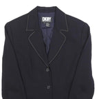 DKNY Womens Black Wool Blend Single-Breasted Blazer Jacket S Woven Classic