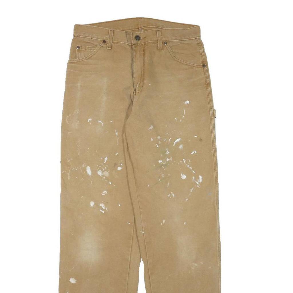 DICKIES Mens Cotton Blend Beige Regular Fit Straight Leg Trousers W30 L33