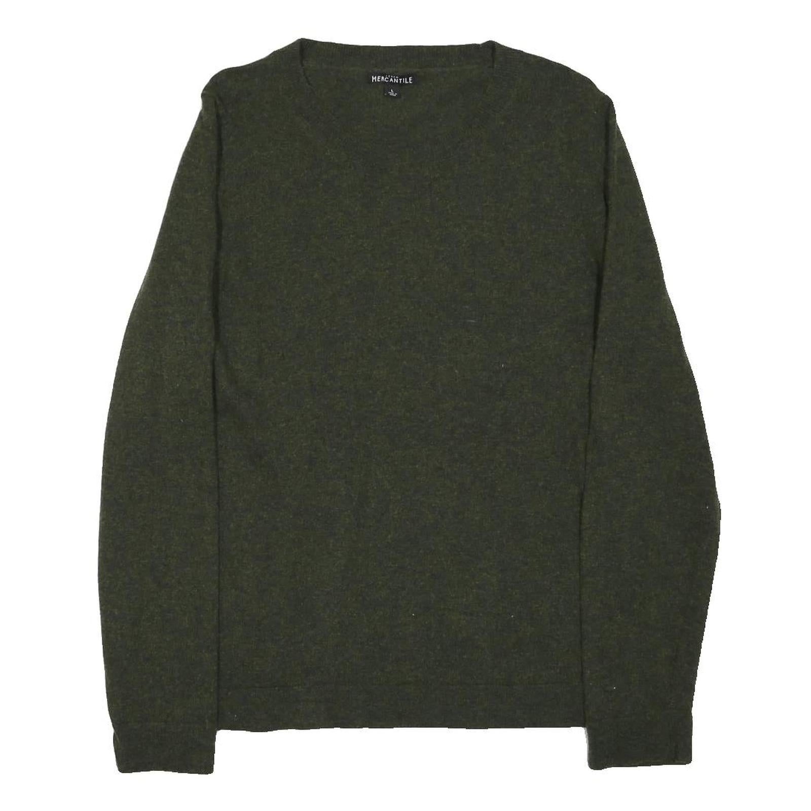 J.CREW Womens Green Wool Blend Plain Crew Neck Basic Knit Jumper L