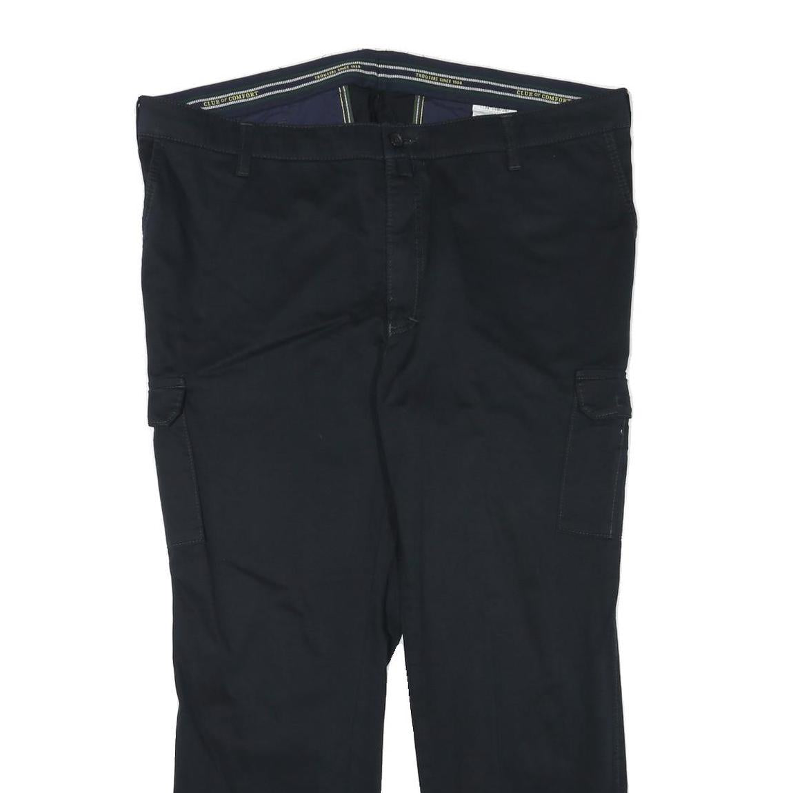 CLUB OF COMFORT Mens Cotton Blend Black Regular Cargo Trousers W42 L29