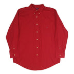 CHAPS Mens Red Plain Cotton Blend Shirt L Button Down Relaxed Fit