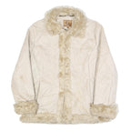 GAZOZ Womens Cream Beige Faux Fur Trim Button Jacket XL Polyester Winter