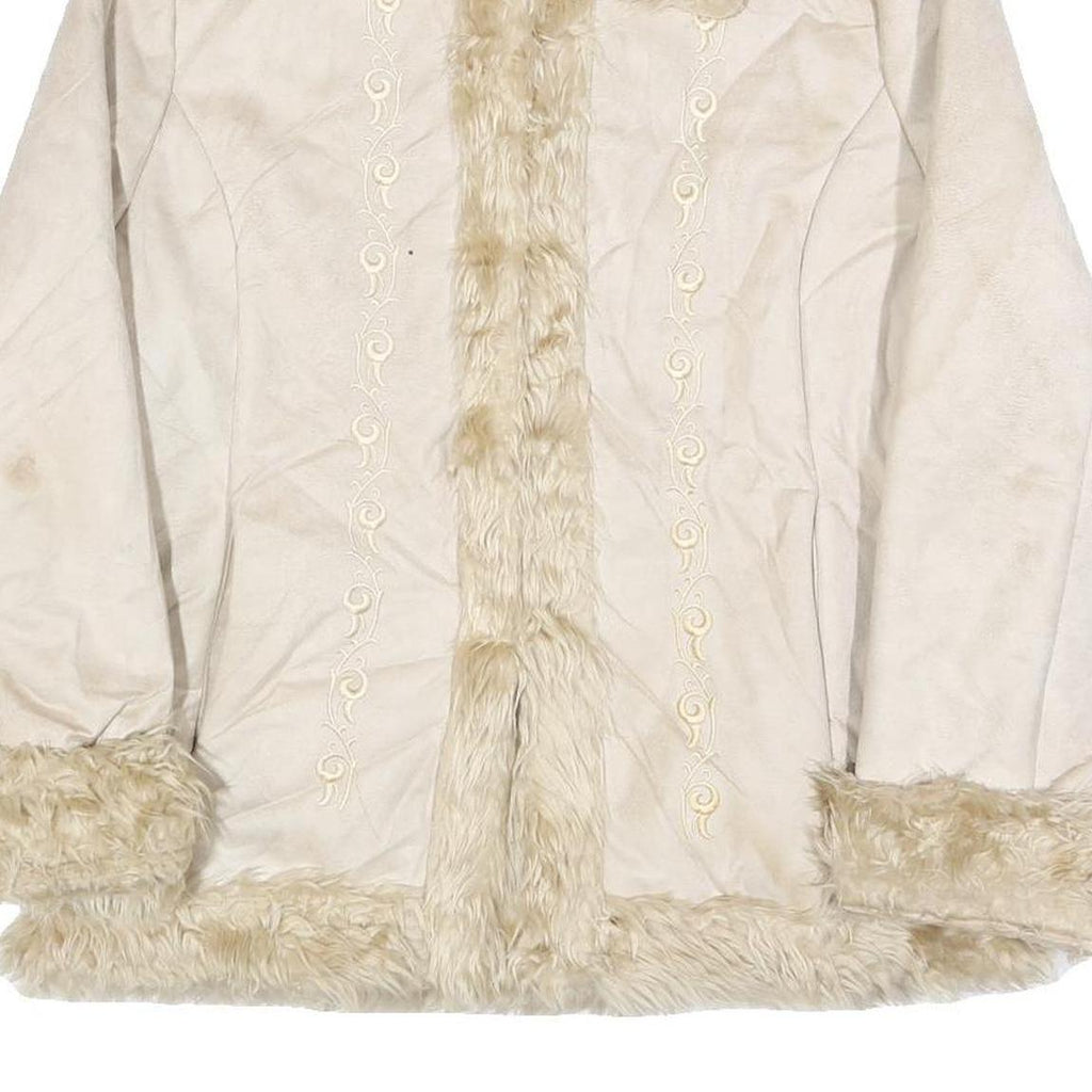 GAZOZ Womens Cream Beige Faux Fur Trim Button Jacket XL Polyester Winter