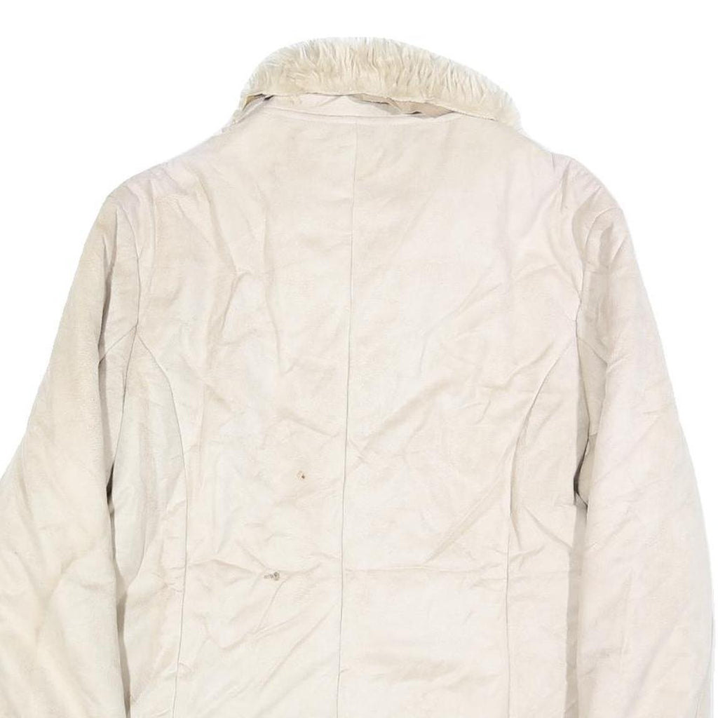 GAZOZ Womens Cream Beige Faux Fur Trim Button Jacket XL Polyester Winter