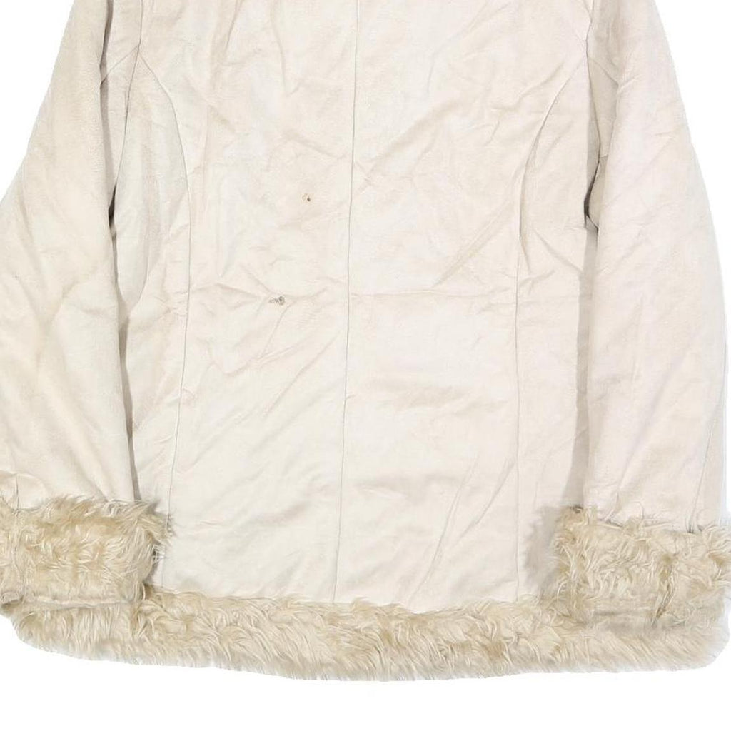 GAZOZ Womens Cream Beige Faux Fur Trim Button Jacket XL Polyester Winter