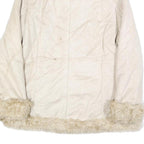GAZOZ Womens Cream Beige Faux Fur Trim Button Jacket XL Polyester Winter