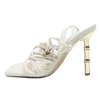 ALDO Womens Strappy Square Toe Slider Heels White Synthetic UK 4 Elegant Fashion