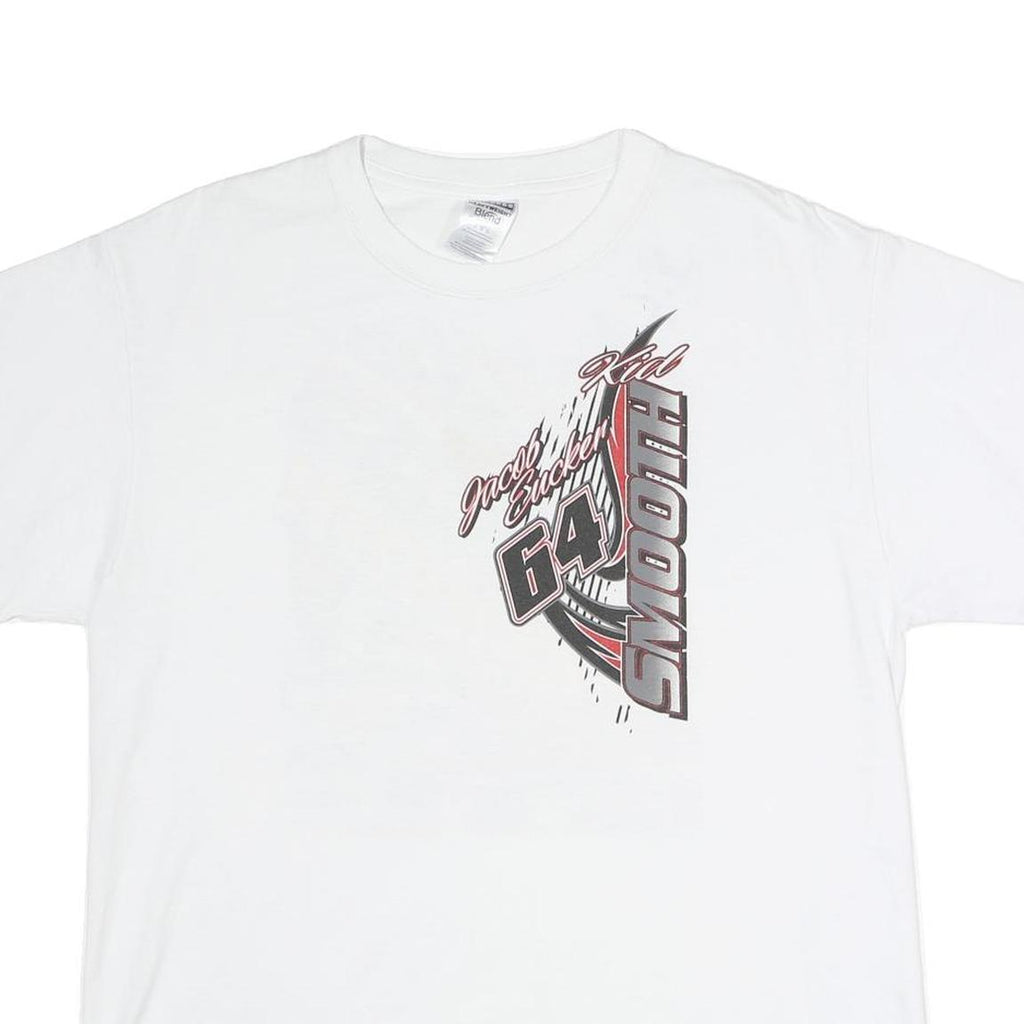 JERZEES Mens White Jacob Eucker Signed Graphic Racing T-Shirt L Short Sleeve