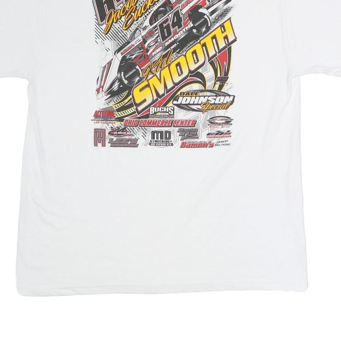JERZEES Mens White Jacob Eucker Signed Graphic Racing T-Shirt L Short Sleeve