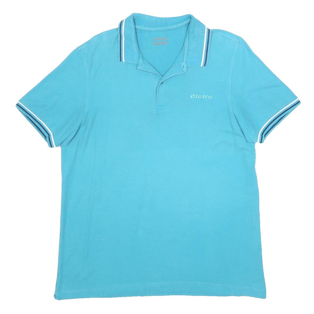 LOTTO Mens Blue Polo Shirt L Cotton Blend Short Sleeve Classic Fit Casual