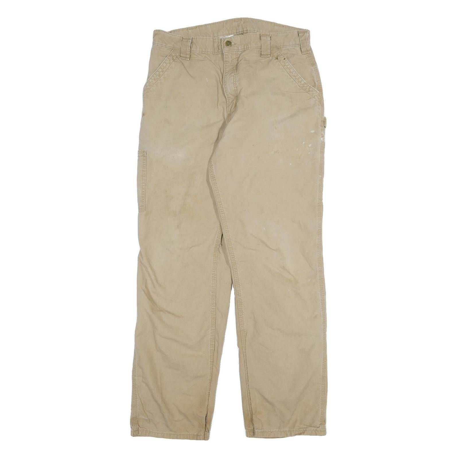 CARHARTT Mens Relaxed Beige Cotton Blend Zip Trousers W32 L31 Workwear Durable