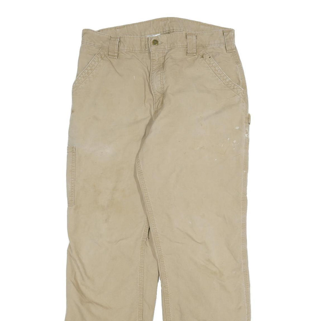 CARHARTT Mens Relaxed Beige Cotton Blend Zip Trousers W32 L31 Workwear Durable
