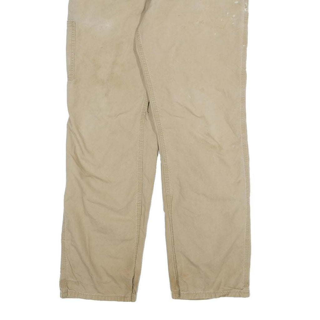 CARHARTT Mens Relaxed Beige Cotton Blend Zip Trousers W32 L31 Workwear Durable