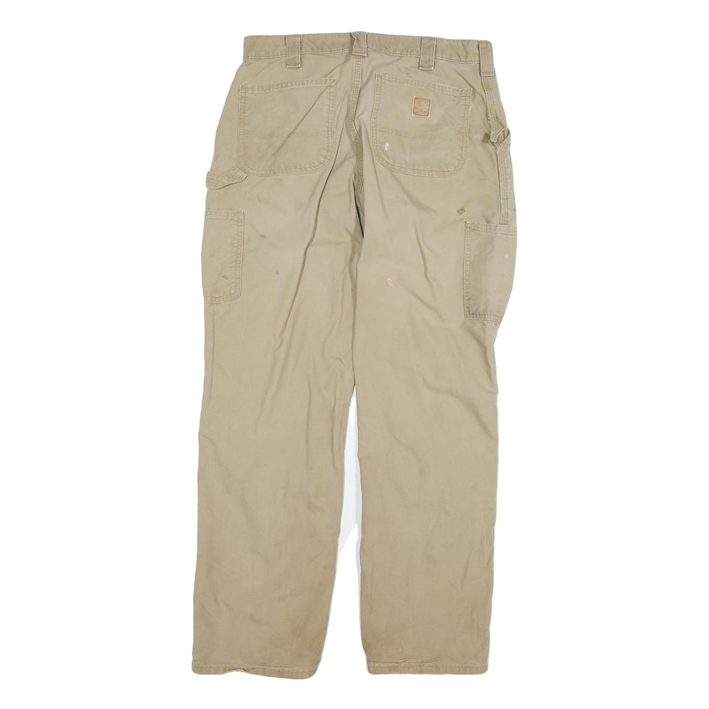 CARHARTT Mens Relaxed Beige Cotton Blend Zip Trousers W32 L31 Workwear Durable