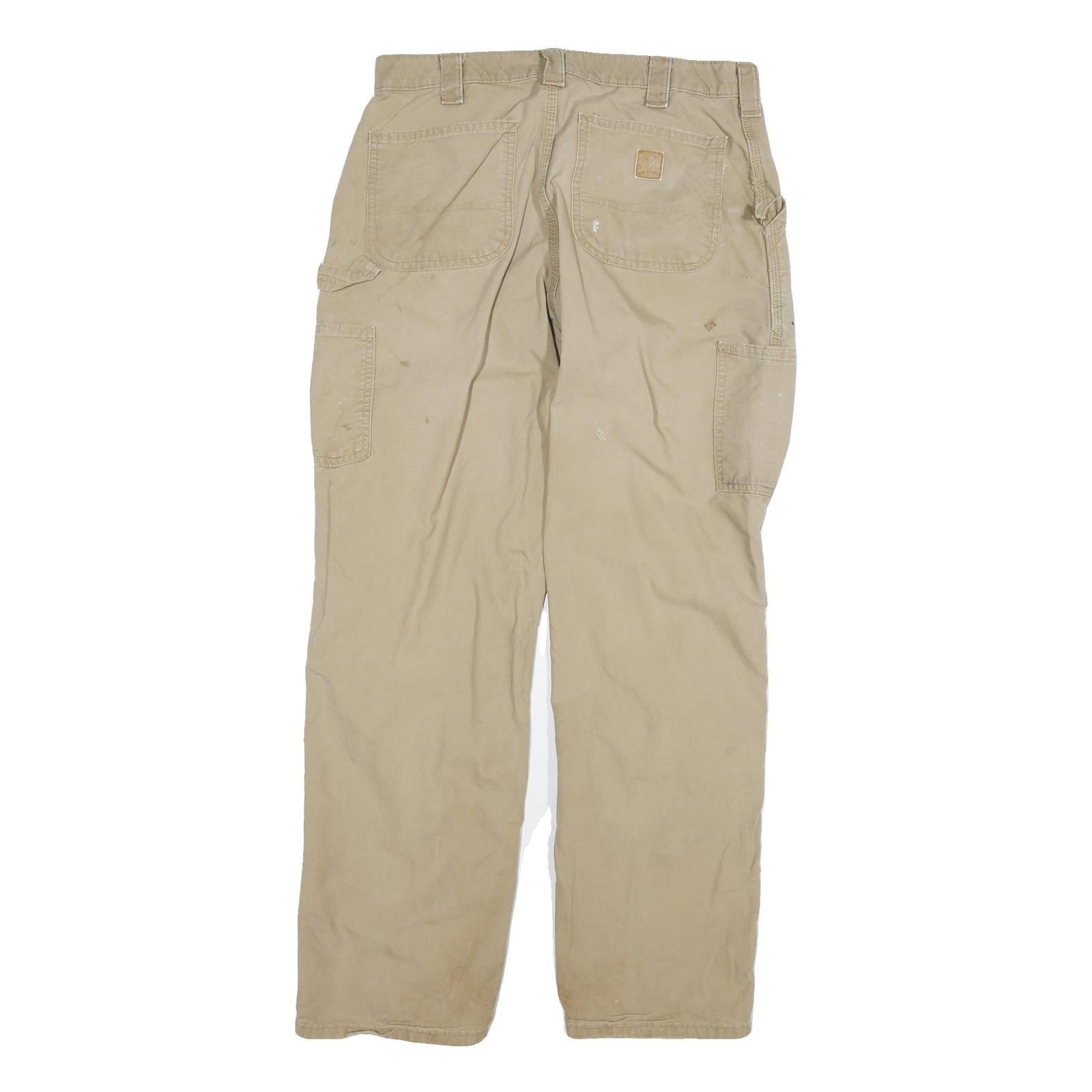 CARHARTT Mens Relaxed Beige Cotton Blend Zip Trousers W32 L31 Workwear Durable