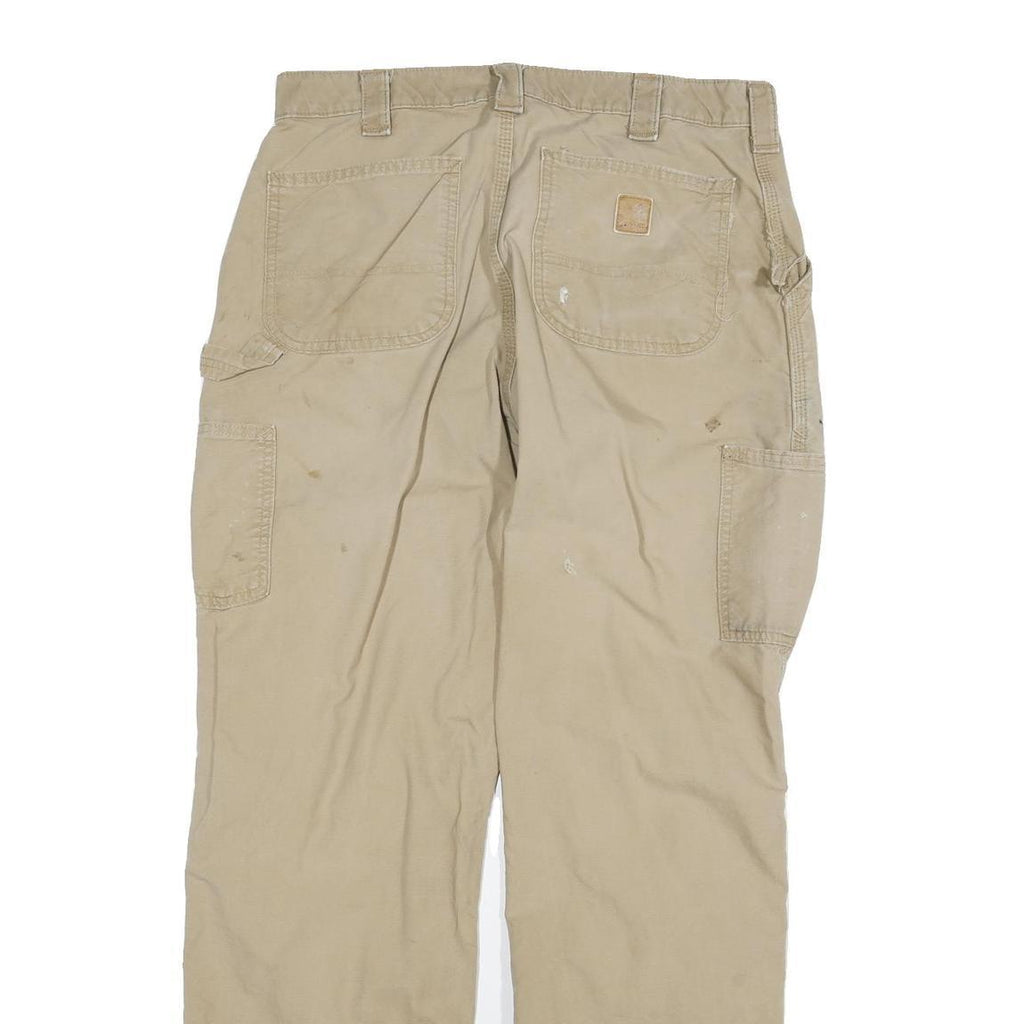 CARHARTT Mens Relaxed Beige Cotton Blend Zip Trousers W32 L31 Workwear Durable