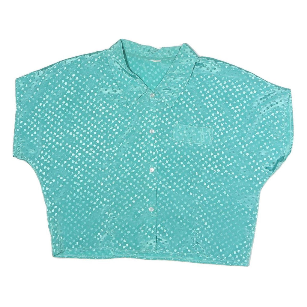 Womens Blue Printed Shirt Short Sleeve Collared Pocket M Lightweight Polyester