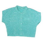 Womens Blue Printed Shirt Short Sleeve Collared Pocket M Lightweight Polyester