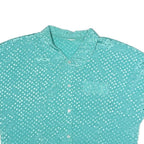 Womens Blue Printed Shirt Short Sleeve Collared Pocket M Lightweight Polyester