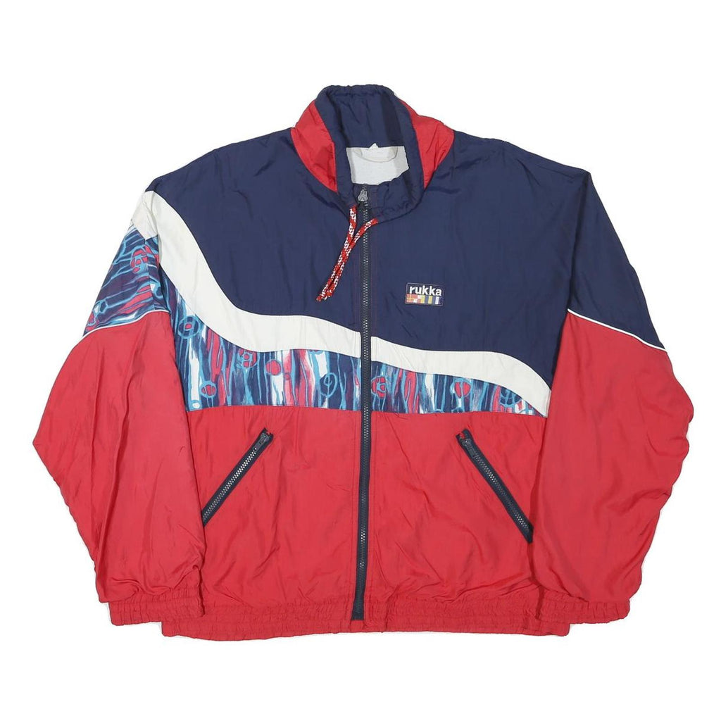 RUKKA Mens Red & Navy Blue Polyester Blend Zip Jacket L Abstract Pattern Casual