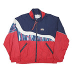 RUKKA Mens Red & Navy Blue Polyester Blend Zip Jacket L Abstract Pattern Casual