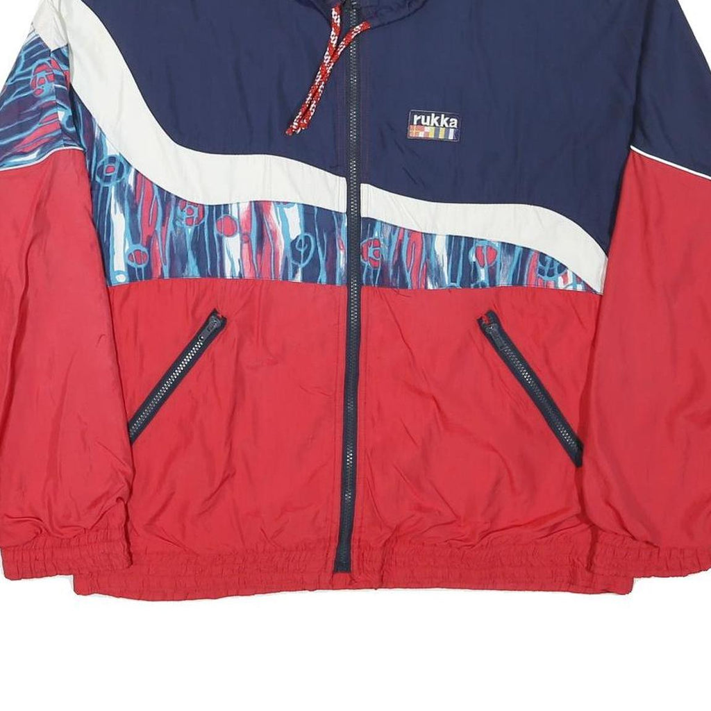 RUKKA Mens Red & Navy Blue Polyester Blend Zip Jacket L Abstract Pattern Casual