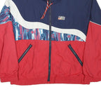 RUKKA Mens Red & Navy Blue Polyester Blend Zip Jacket L Abstract Pattern Casual