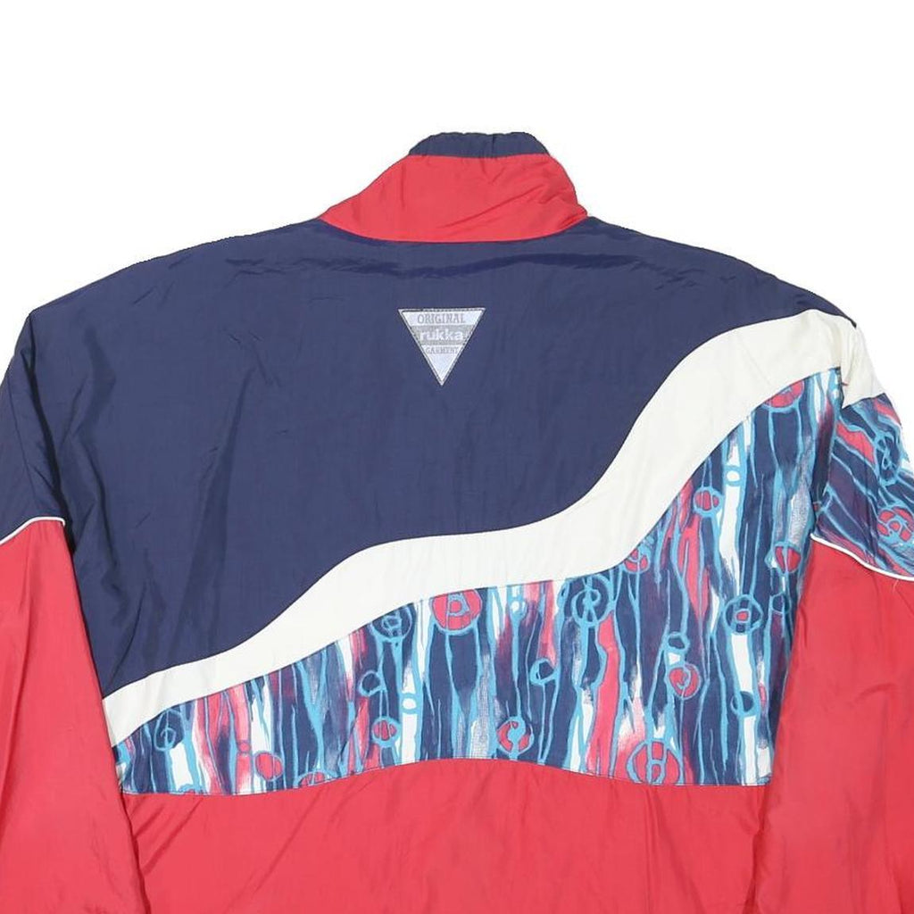 RUKKA Mens Red & Navy Blue Polyester Blend Zip Jacket L Abstract Pattern Casual