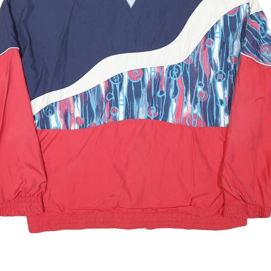 RUKKA Mens Red & Navy Blue Polyester Blend Zip Jacket L Abstract Pattern Casual