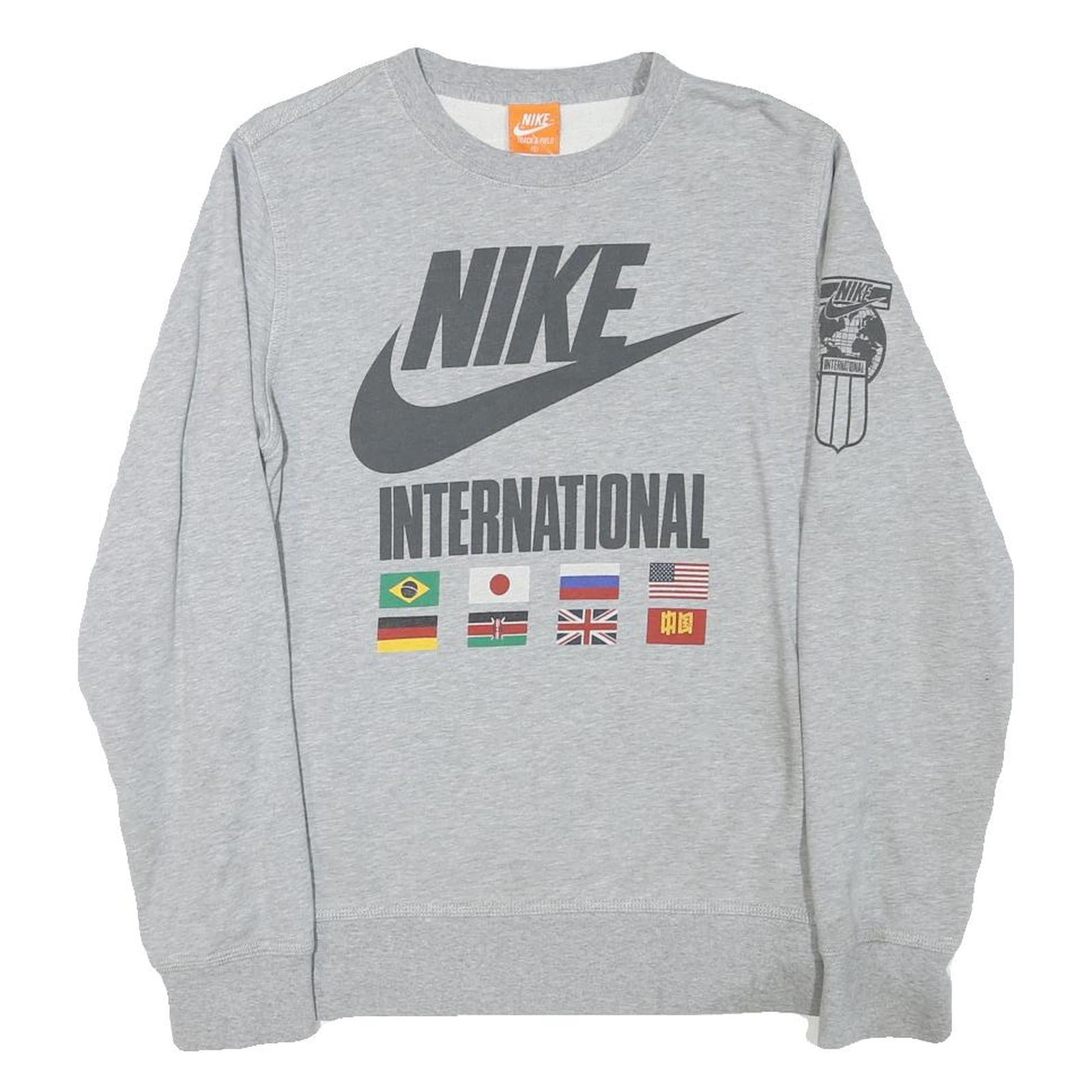 NIKE Mens Grey International Crew Neck S Cotton Blend Sweatshirt