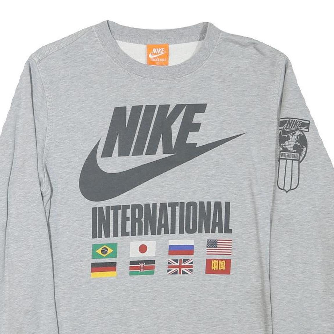 NIKE Mens Grey International Crew Neck S Cotton Blend Sweatshirt
