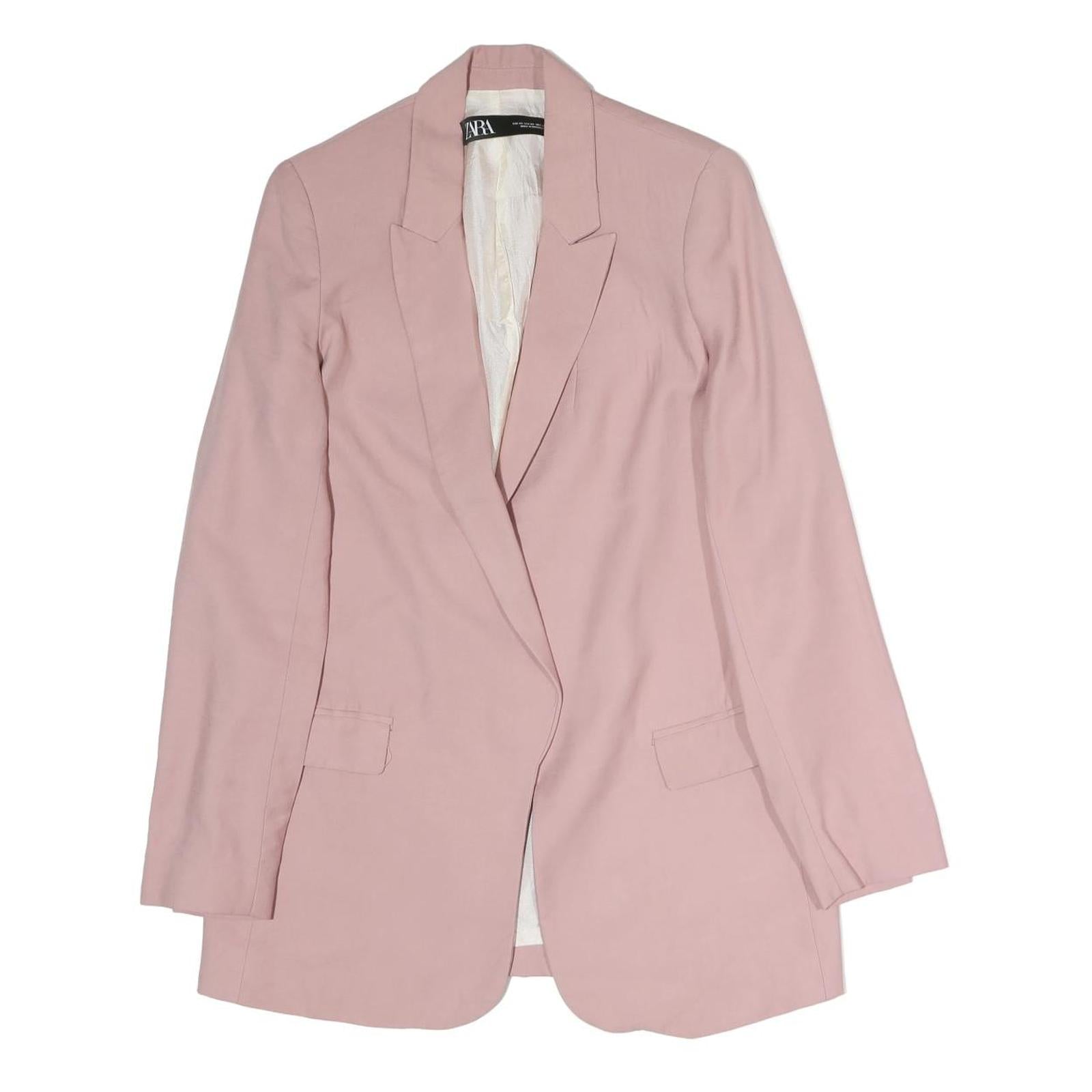 ZARA Womens Pink XS Jacket Woven Classic Tailored Formal Blazer Light Polyester