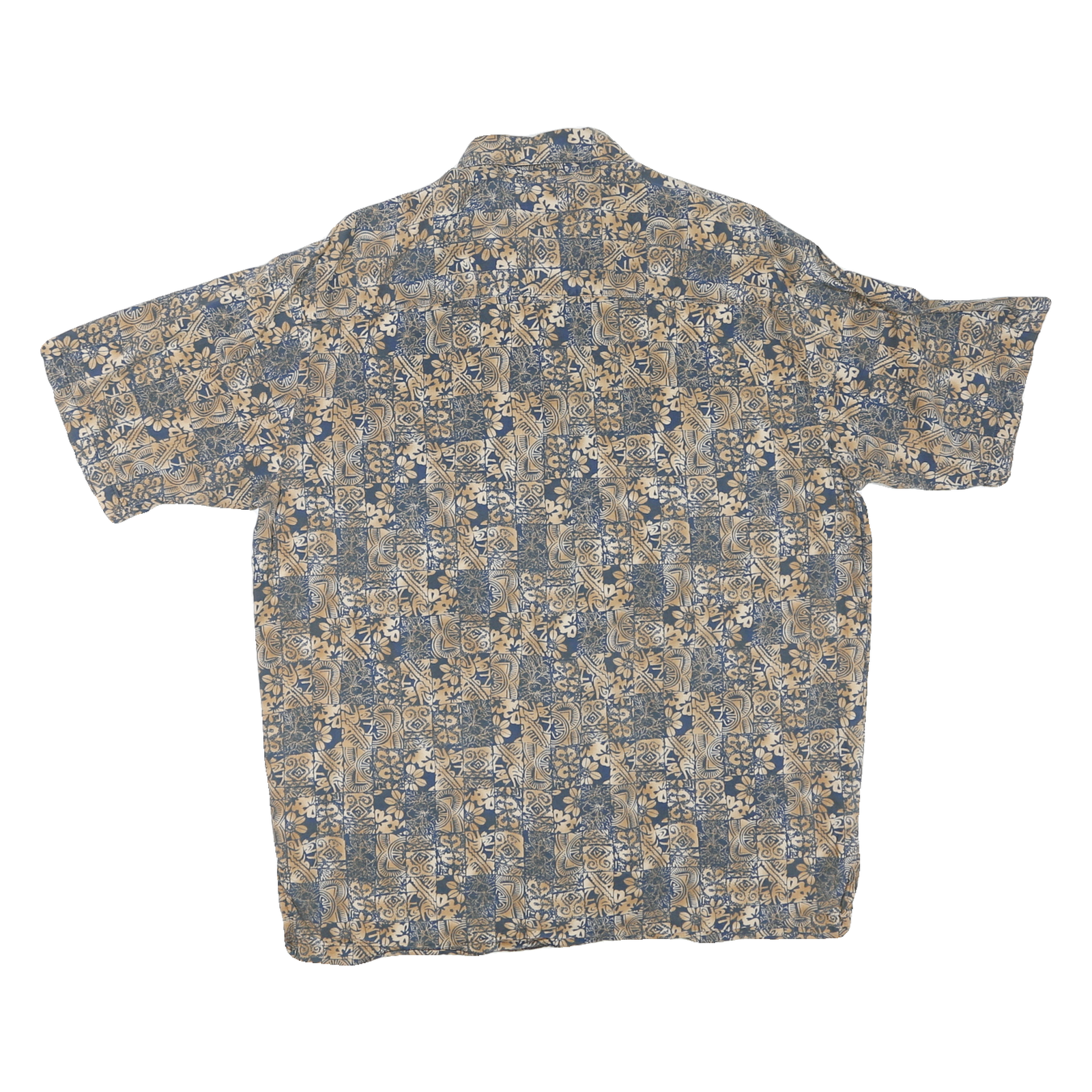 PAU HANA HAWAII Mens Blue & Beige Pattern Shirt M Tropical Cotton Blend Summer