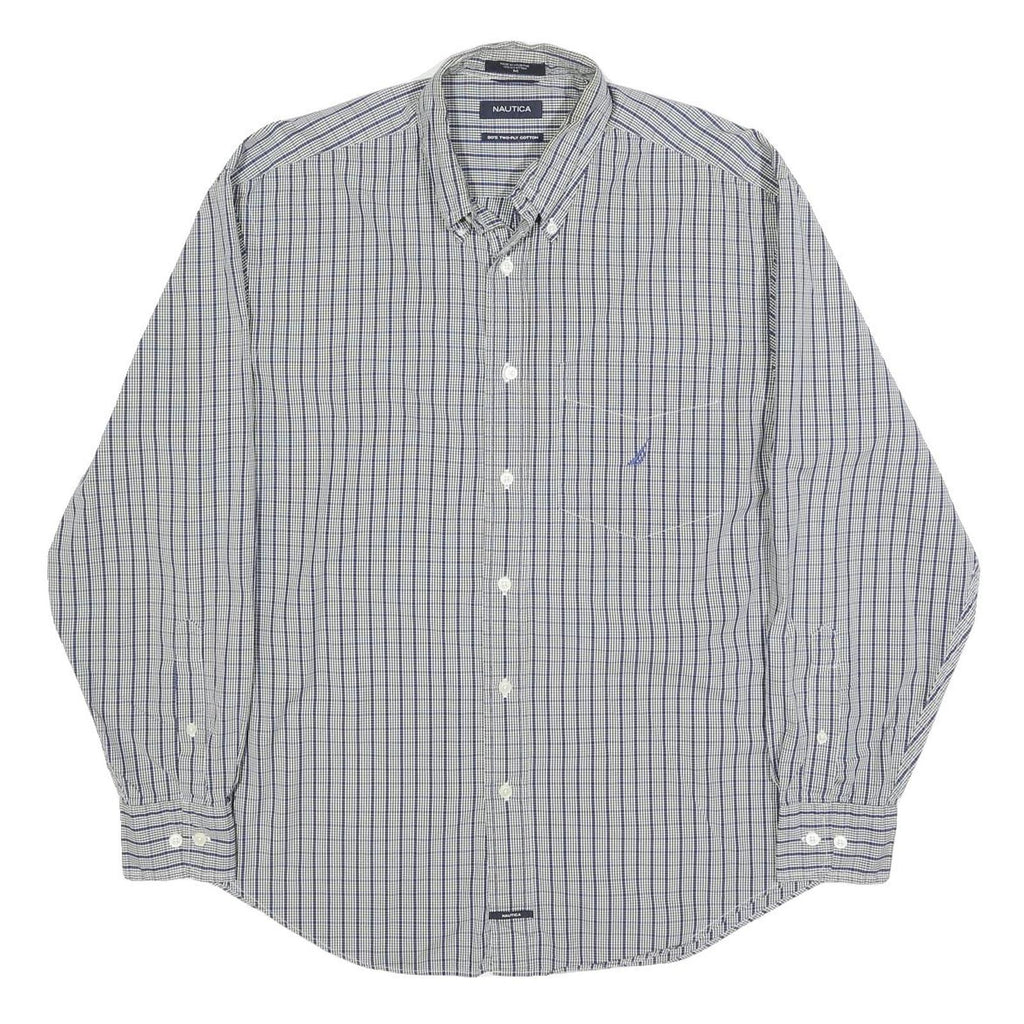 NAUTICA Mens Blue & White Check Shirt M Button-Down Collar Long Sleeve Cotton
